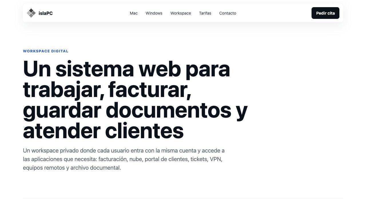 Panel de islaPC Workspace con servicios empresariales
